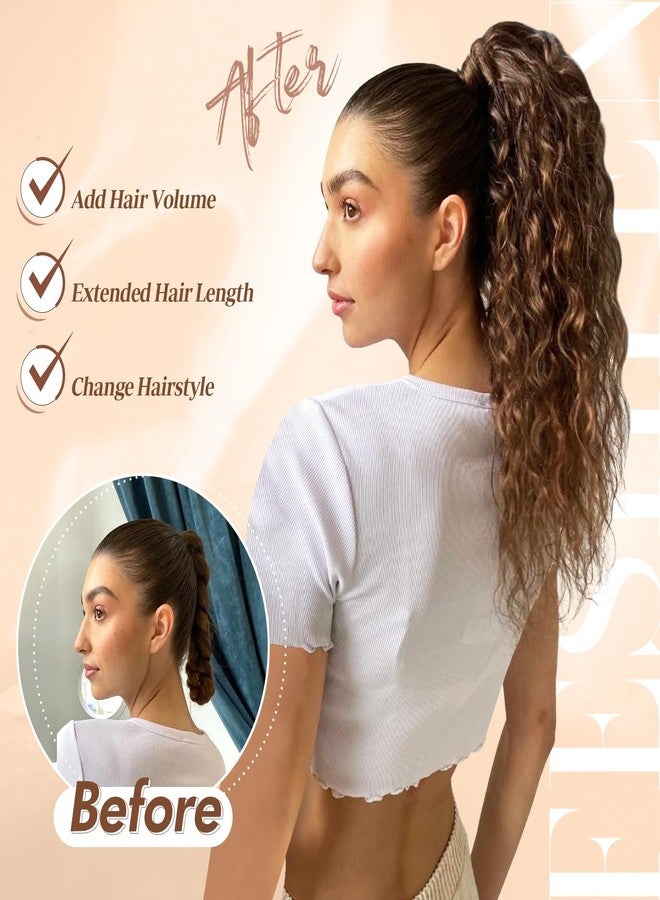 FESHFEN Cheer Ponytail Extensions, 18 inch Long Curly Wavy Drawstring Ponytails Synthetic Pony Tail Hairpieces for Women, Chestnut Brown - Image 5